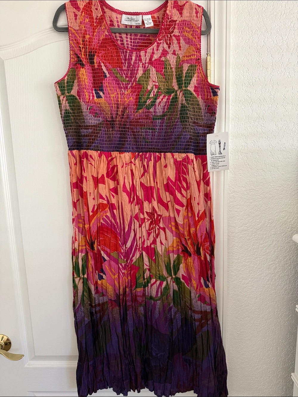 Vermont County Store Colorful Floral Smocked Maxi Dress - Pink, Purple, Green